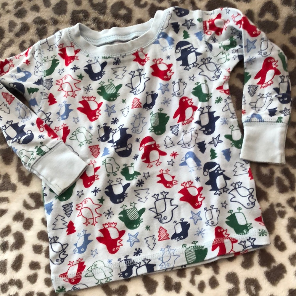 Old Navy Pajamas Top Bottom Set Monkey Penguin Long Sleeve Holiday 12-18 Months - Picture 6 of 13